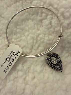 Alex and Ani Silver Angel Wing Charm Bangle with Clear Stone